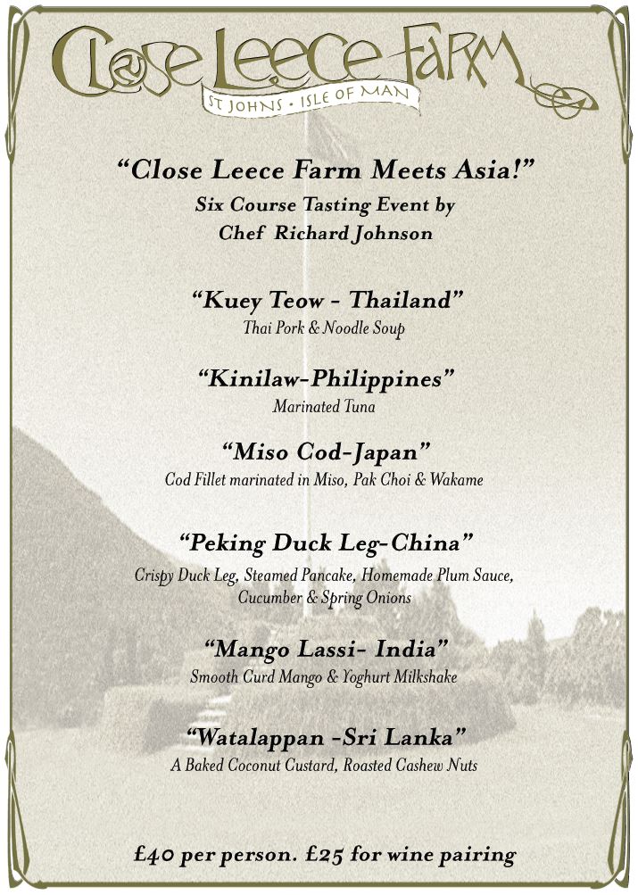 Book seats at our 6 course 'Close Leece Farm Meets Asia!' tasting menu dinner