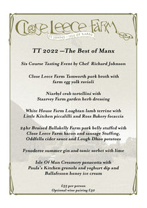 Book seats at our 6 course, "TT 2022 - The Best of Manx" tasting menu event