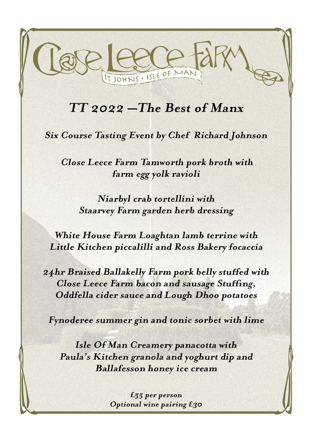 Book seats at our 6 course, 