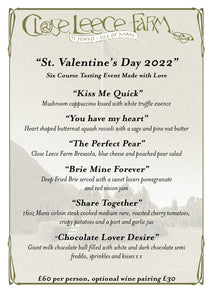 Book seats at our 6 course St Valentine's dinner